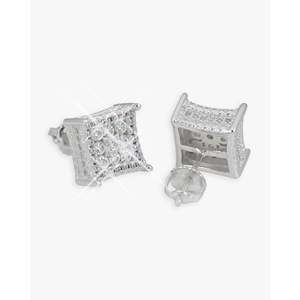 Pendientes de Oro Blanco con Moissanita de Corte Princesa de 9.88MM, Engaste Cuadrado con Pavé, 0.93ctw, Unisex - Product Image 2