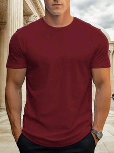 Camiseta de Hombre 100% Algodón, Color Sólido, Cuello Redondo, Talla Grande, Informal, Transpirable, de Alta Calidad, Manga Corta - Product Image 6