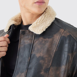 Men's Genuine <b>Leather</b> Bomber <b>Jacket</b> With Sherpa Lining Zipper Closure Windproof <b>Winter</b> Moto Style Thick Men's <b>Leather</b> <b>Jacket</b> - Product Image 5