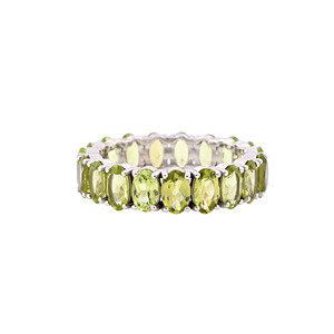 Bague de mariage empilable en or blanc 14 carats véritable avec pierre précieuse péridot ovale 5x3mm, cadeau d'anniversaire ou de promesse pour petite amie - Product Image 3