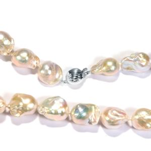 Champagne Baroque Freshwater <b>Cultured</b> <b>Pearl</b> <b>Necklace</b> Rhodium Plated Sterling Silver 14-18mm - Product Image 2