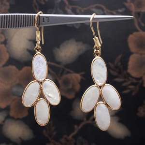 Wholesale 925 Sterling Silver Women's Handmade Stone <b>Earrings</b> 8X14MM Rainbow <b>Moonstone</b> Long Dangling Oval Drop Shape - Product Image 2
