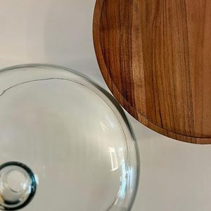 Custom Silicone Modern <b>Cake</b> <b>Stand</b> <b>with</b> <b>Glass</b> <b>Dome</b> and Bamboo Footed Dessert Display Cylinder Set Dishwasher Safe Set of 2 - Product Image 2