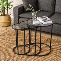 Alya Ensemble de 3 tables basses gigognes rondes en verre et métal noir pour la décoration élégante du salon