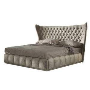 Muebles minimalistas Cama tapizada moderna de madera maciza con diseño de mechones - Product Image 1