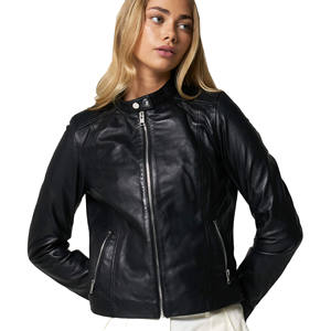 Nouvelles femmes veste en cuir PU col rabattu fermeture éclair poche courte moto dame noir mince décontracté veste à glissière - Product Image 2