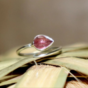 แหวนพลอยทัวมาลีนสีชมพูปรับได้925สเตอร์ลิงเงินแฮนด์เมดแหวนของขวัญสำหรับผู้หญิง - Product Image 1