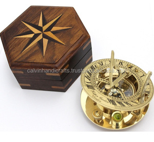 Calvin Handicrafts Nautical 3 Inch Golden Antique Nautical Brass Sundial <b>Compass</b> With Hard Wooden Box Gift for Love & Guide - Product Image 6