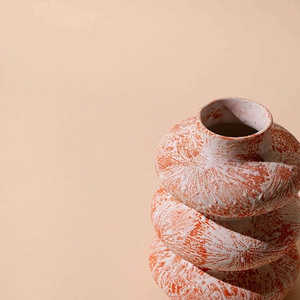 แจกันเซรามิกทรงสามวงแหวนสีส้มไหม้สไตล์อาร์ตเดโค แจกันพอร์ซเลนทรงสูงสำหรับตกแต่งบ้านเคลือบด้านสไตล์จีนสำหรับใช้ภายใน - Product Image 4