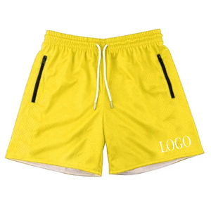Short de gymnastique pour hommes, entraînement de course à pied, musculation lourde, fitness, sports athlétiques, short en maille polyester, short uni avec cordon de serrage - Product Image 1