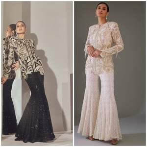 Designer indien Wear Premium Quality Faux Georgette Heavy Chine Sequence Brodé Work Top And Palazzo Set Prêt à Porter - Product Image 3