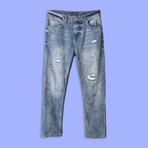 Jeans de lona de cintura alta a la moda para hombres Venta al por mayor Regular Fit Designer Stretch Blue and Black High Street Style - Product Image 1