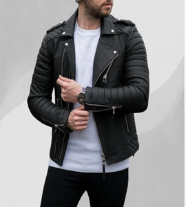 Blouson de motard pour femme en cuir marron : Blouson en cuir marron élégant avec un léger matelassage sur les manches et un col montant à prix de gros. - Product Image 2