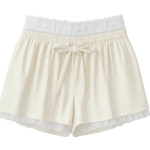 Prix d'usine, shorts en maille côtelée pour femmes, respirants, à séchage rapide, coupe ample, avec bordure en dentelle, shorts de détente confortables, vêtements de maison - Product Image 1