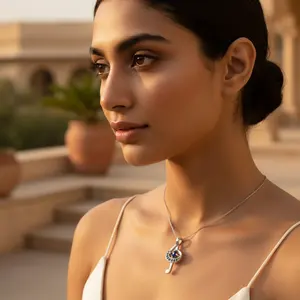 Pendentif en argent 925 en forme de clé de sol avec saphirs bleus, bijoux religieux de musique en or rose, charme plaqué rhodium, motif numérique - Product Image 2