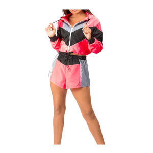 Conjunto de 2 Piezas para Mujer, Cortavientos, Top Corto con Cremallera, Pantalones Cortos de Algodón, Chaqueta Holgada, Talla Grande, Transpirable, de Secado Rápido - Product Image 1