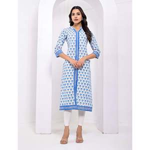 Elegant White Blue Pakistani Dress - Long Sleeves & Tail