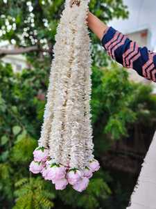 พวงมาลัยดอกมะลิประดิษฐ์พร้อมดอกโบตั๋นสีชมพูขนาดใหญ่สำหรับตกแต่งบ้านฉากหลังงานแต่งงานแบบอินเดียตกแต่งงานปาร์ตี้ของขวัญ - Product Image 5