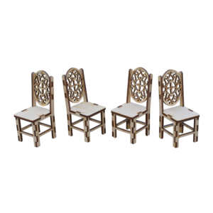 Juego de comedor de madera cortado con láser en miniatura para casa de muñecas, 1 mesa y 4 sillas, juguete de simulación DIY para niñas y niños - Product Image 3