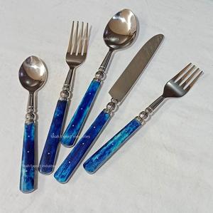 Juego de cubiertos de plata y acero inoxidable de diseño moderno, mango de hueso azul marino para el hogar y hoteles, juego de cubiertos de mesa - Product Image 5