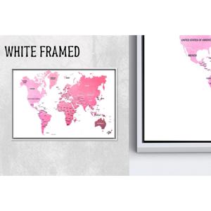 Décoration murale moderne en verre avec carte du monde rose, toile imprimée, 1P Whiteframedcanvas - Product Image 1