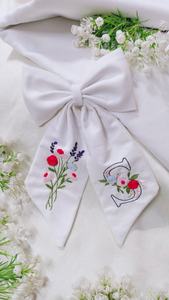 Tissu en lin brodé à la main sur mesure nœuds motifs floraux Style ÉLÉGANT imperméable pour accessoires de cheveux pour enfants Noël - Product Image 6