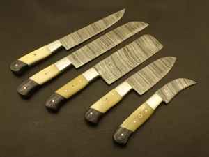 Ensemble de 5 couteaux de cuisine en acier inoxydable avec manches en os ambidextres, finition mate, longueur de lame de 6 à 7,9 pouces, écologiques - Product Image 3