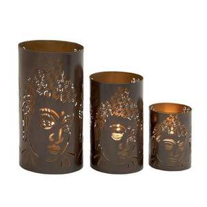 Soporte votivo de hierro cortado con láser floral minimalista con patrón abierto para iluminación ambiental en cualquier sala de estar moderna - Product Image 3