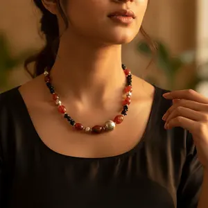 Collar de Piedras Preciosas con Cuentas para Mujer, Estilo Religioso Bohemio Vintage con Perla Roja y Negra, Turquesa, Granate, Jade, Regalo - Product Image 2