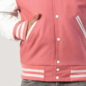 Men's <b>Pink</b> White Varsity <b>Jacket</b> Embroidered Badge Casual College Style Baseball <b>Jacket</b> Regular Fit Turn-down Collar - Product Image 6