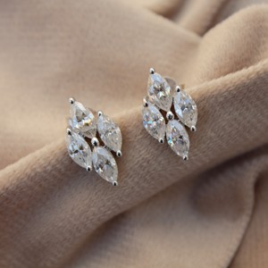 925 <b>Sterling</b> <b>Silver</b> <b>Stud</b> Marquise Cut Moissanite Dainty Earrings Minimalist Jewelry Ready To Ship - Product Image 1