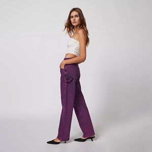 Pantalones de carpintero clásicos para hombre, pantalones vaqueros ajustados de color de cintura alta elásticos personalizados al por mayor para mujer - Product Image 2