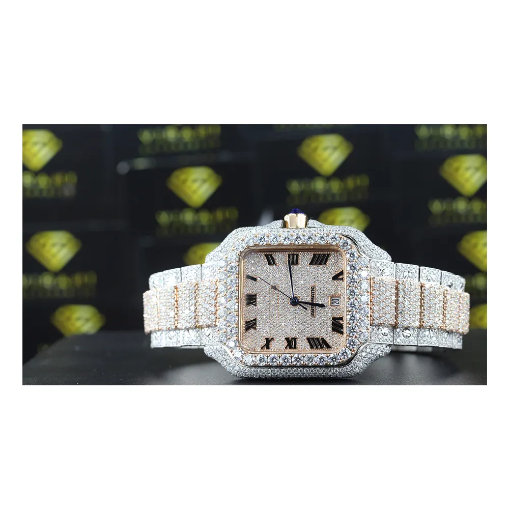 Jam tangan berlian kualitas terbaik Iced Out VVS Clarity Moissanite jam tangan bertatah berlian Tersedia dengan harga murah