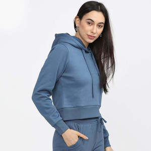 Woman Crop Hoodie Winter Street Fashion Hoodie <b>Drop</b> Shoulder Acid Wash Fleece Heavy Cotton Warm Thick - Product Image 4