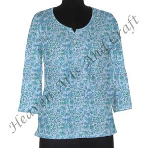 Top de algodón con estampado de bloque de mano indio, vestido de mujer, ropa de fiesta de diseñador, túnica hecha a mano, ropa de niña, Top, ropa Floral Kurti - Product Image 6