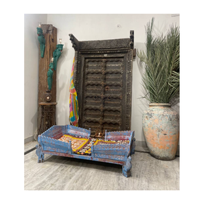 Direct du fabricant indien fait à la main Design indien sculpté bleu détresse coffre Damchiya vraiment indien produit de qualité supérieure - Product Image 4