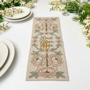 Camino de Mesa de Lujo de 36 Pulgadas con Cuentas Bordadas y Cuentas de Vidrio de Primera Calidad, Decoración de Boda Personalizada, MOQ Bajo - Product Image 6