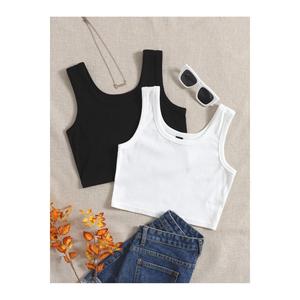 Blusa da donna in 2 pezzi Crop Top bianco-nero