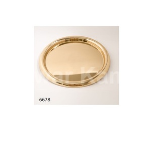 Plateau de service en acier doré de forme ronde pour restaurant, hôtel, maison, table de mariage, plateau de service en acier - Product Image 1