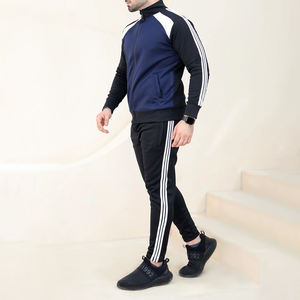 Chándal de panel de contraste de algodón 100% de calidad superior para hombre, chándal de pierna ajustado Regular con cremallera para otoño, forro polar transpirable y suave - Product Image 6