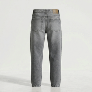 Jeans Casuales de Algodón con Lavado Enzimático y Rasgaduras Grises, Corte Recto, Estilo Urbano para Hombre - Product Image 2