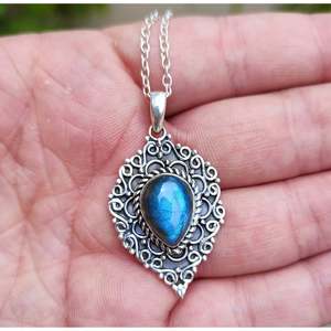 Natural Labradorite Pear Shape Pendant <b>Necklace</b> Fine Sterling <b>Silver</b> Birthstone Pendant with <b>Silver</b> <b>Necklace</b> - Product Image 6