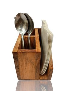 Moderno Porta Cubiertos de Madera Hecho a Mano con Ranura para Servilletas, Organizador de Mesa Multicompartimento para Cucharas, Tenedores, Cuchillos y Almacenamiento de Toallitas - Product Image 4