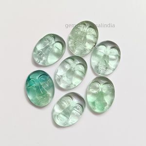 Pierre précieuse sculptée en visage de fluorite naturelle pour la fabrication de bijoux, gravure de pierres précieuses en vrac, cabochon sculpté en visage, 18x14mm - Product Image 2