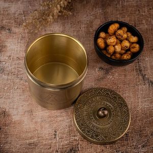 Compact Brass <b>Storage</b> Canister Flip Top Lid <b>Food</b> Jewelry Handcrafted Bohemian Design Freshness Preservation Multifunction Travel - Product Image 4