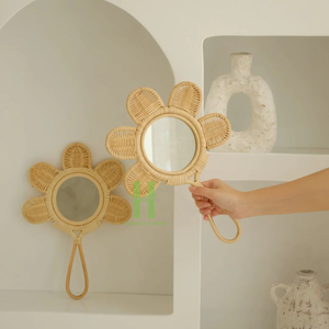 Classic Rattan Flower Mirror <b>Decorative</b> Rattan <b>Wall</b> Mirror <b>Wicker</b> Kids Mirror for Bedroom <b>Decoration</b> Made in Vietnam Wholesale - Product Image 1