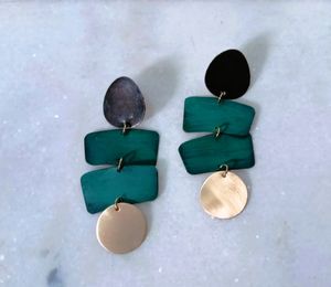 Pátina geométrica Pendientes multicolores Punta dorada Pluma estilográfica Brazaletes de perlas Pintado a mano Brazaletes de moda antiguos de moda - Product Image 4