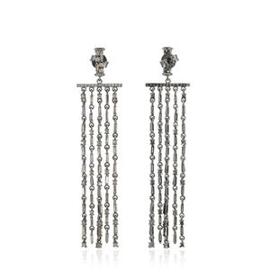 Diamante de champán natural oxidado 925 Plata borla hecha a mano pendientes largos victorianos joyería fina al por mayor - Product Image 3