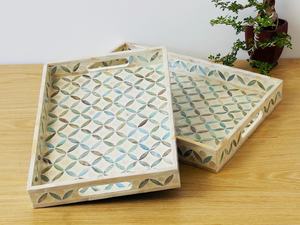 Bandeja Decorativa de Madera con Incrustaciones de Mosaico de Vidrio y Nácar, Bandeja Otomana con Asa, Bandeja para Café, Té, Desayuno, Regalo de Inauguración - Product Image 2