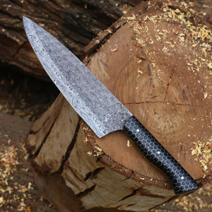 Cuchillo de Acero Damasco Hecho a Mano con Mango de Resina y Funda de Cuero, Cuchillo de Caza Personalizado, Cuchillo de Chef - Product Image 2